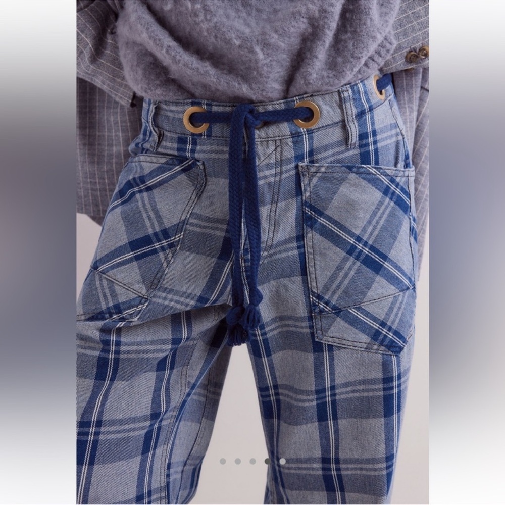 Free People WE THE FREE: Moxie Barrel Low Slung Pull On Jeans In Plaid …NWOT - Picture 2 of 10